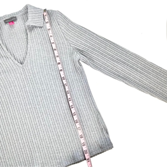 Vince Camuto Shirt Women’s Medium Gray Ribbed Notch V-Neck Collared Long Sleeve - Picture 8 of 8